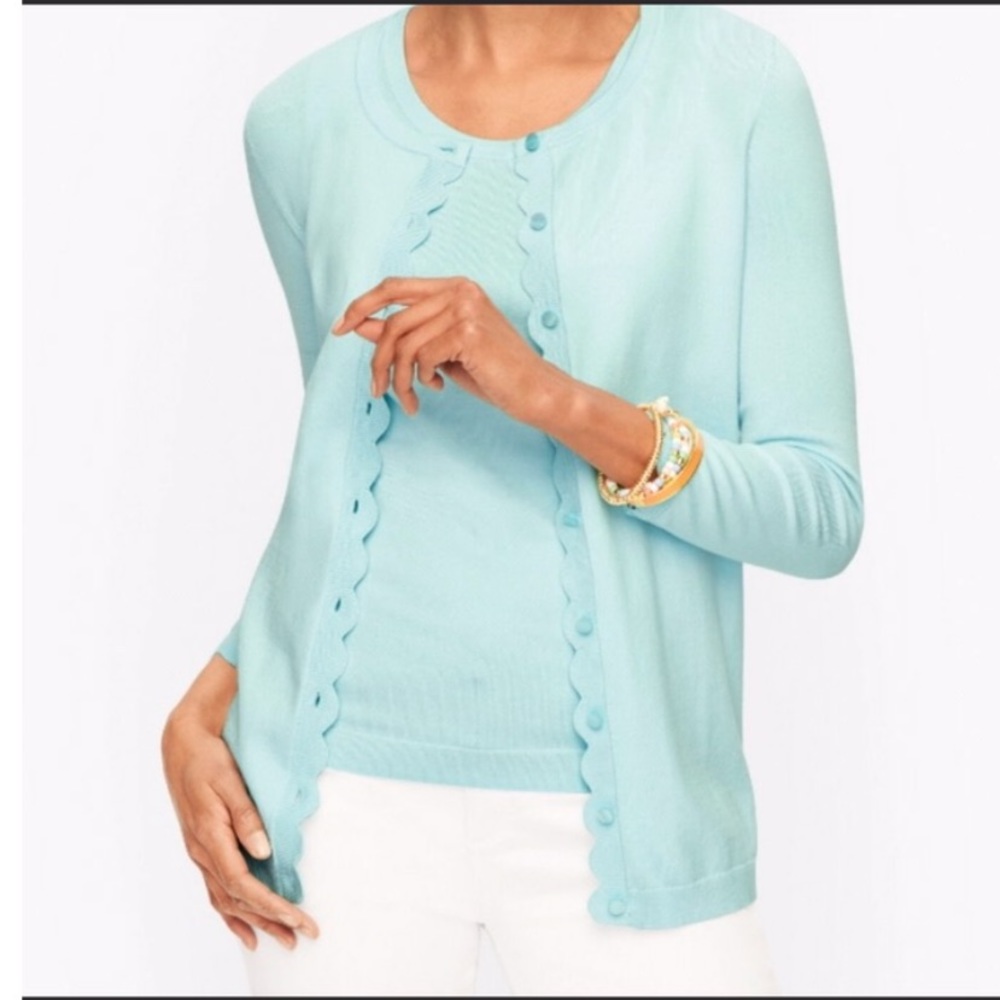 Talbots Tiffany Blue Pima Cotton/Nylon Cardigan M